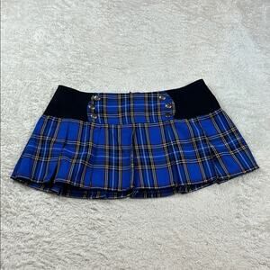 Royal Bones plaid pleated star button mini skirt, XL